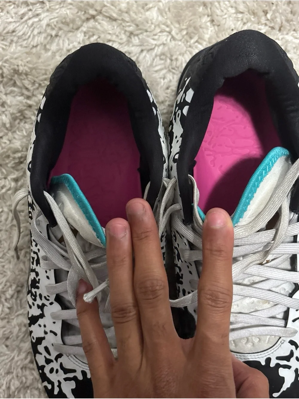 Jordan Men's Black & White Patterned Sneakers with Pink Insole and Teal Accent